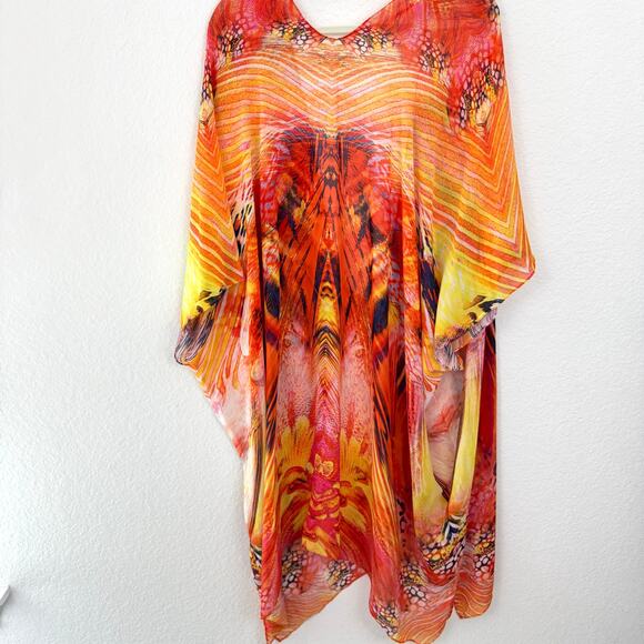 Soft Surroundings Womens Flowy Caftan One Size Lightweight Summer Orange - Picture 3 of 7